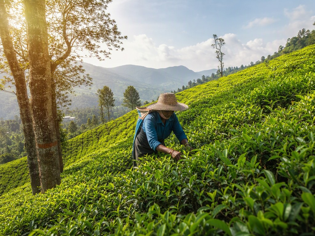 Tea picker working on a Sri Lankan tea estate