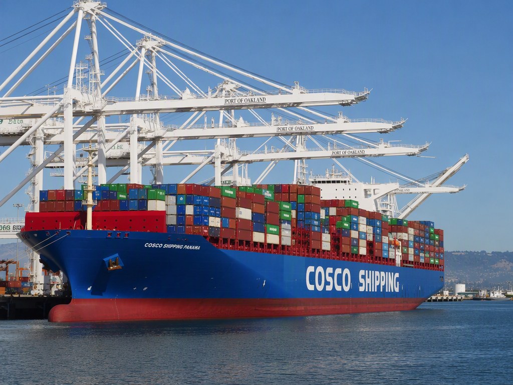 Container vessel loaded for export